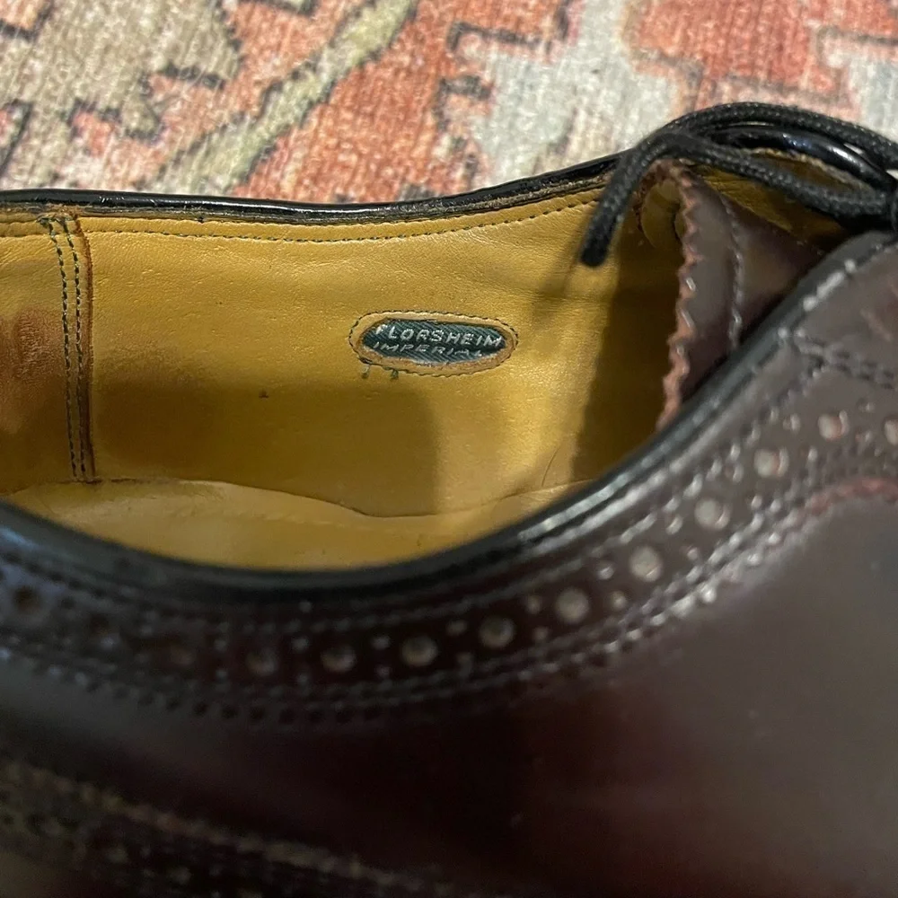 Vintage Florsheim Imperial Dark Brown Long Wing Sz 9D